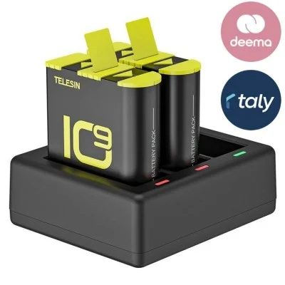 TELESIN 3 Slots Charger with 2 Batteries for GoPro 9/10/11 - Black